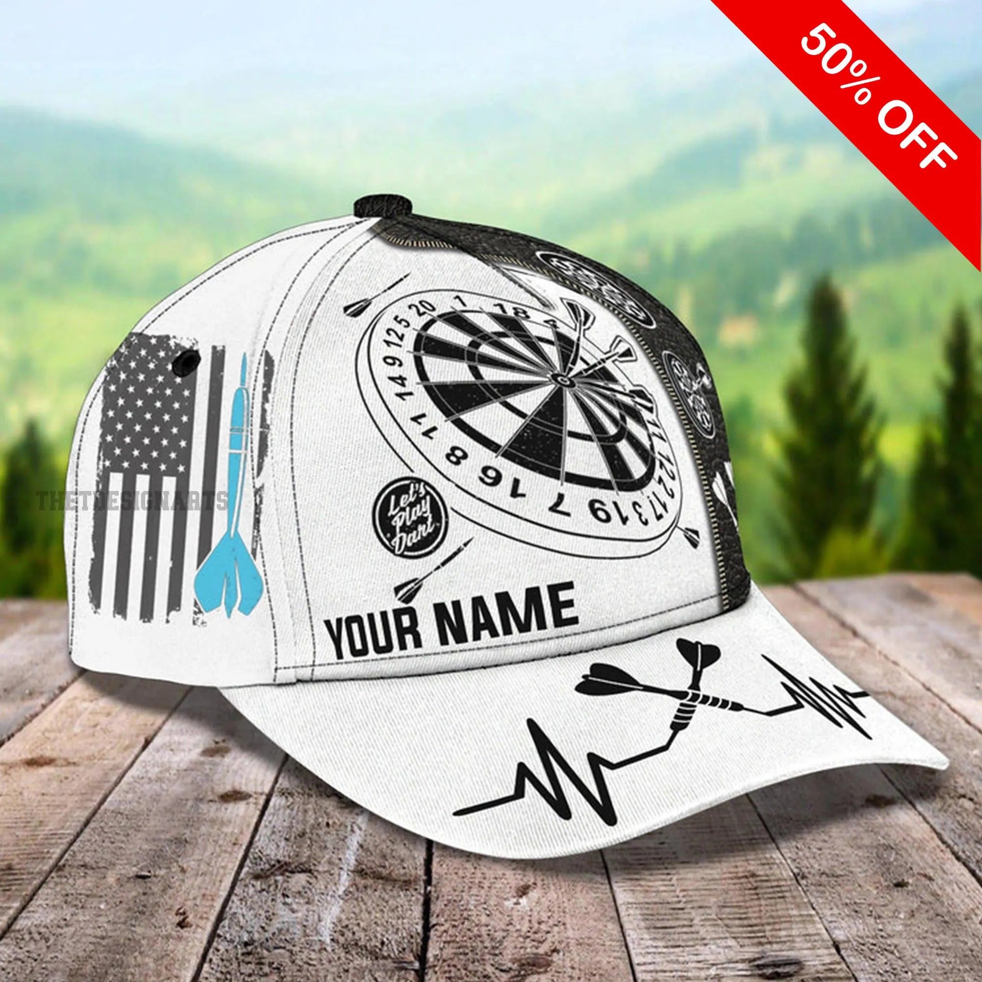 Personalized Let's Play Darts Cap, Heartbeat Dartboard Classic Cap, Gift For Dart Lovers