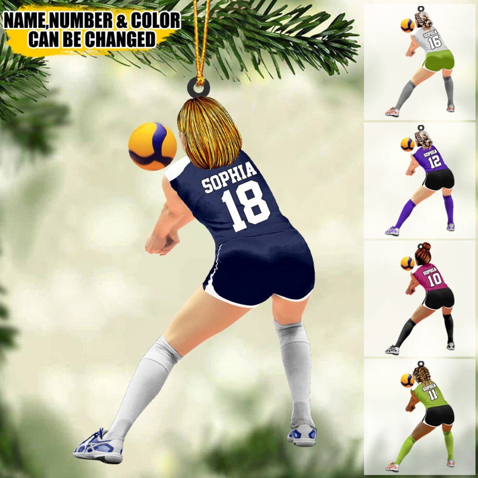 Custom Volleyball Ornament, Personalized Name Number Color Volleyball Player Christmas Ornament, Volleyball Gift for Girls