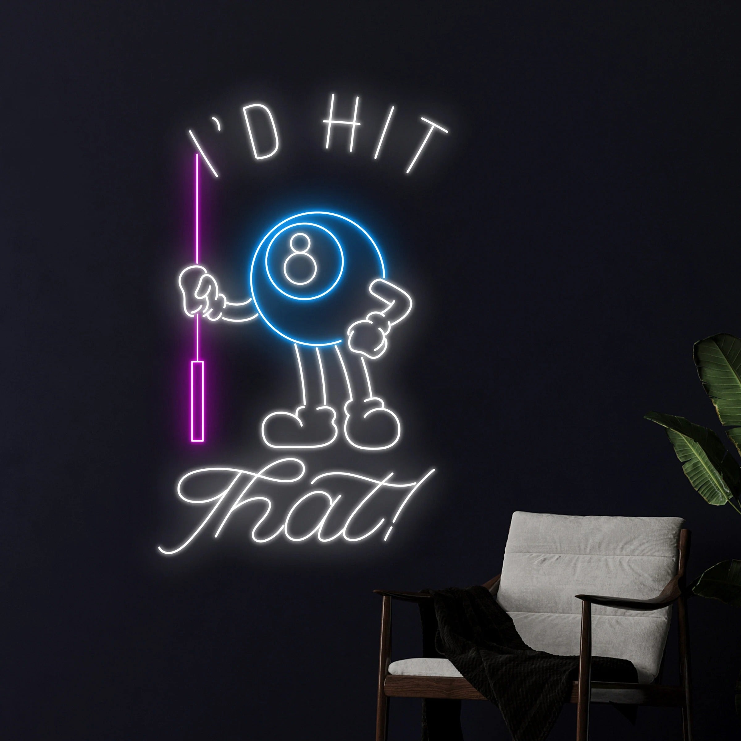 I’d Hit That 8 Ball Pool Hall Neon Sign, Funny Billiards Neon LED Light, Game Room Home Decor