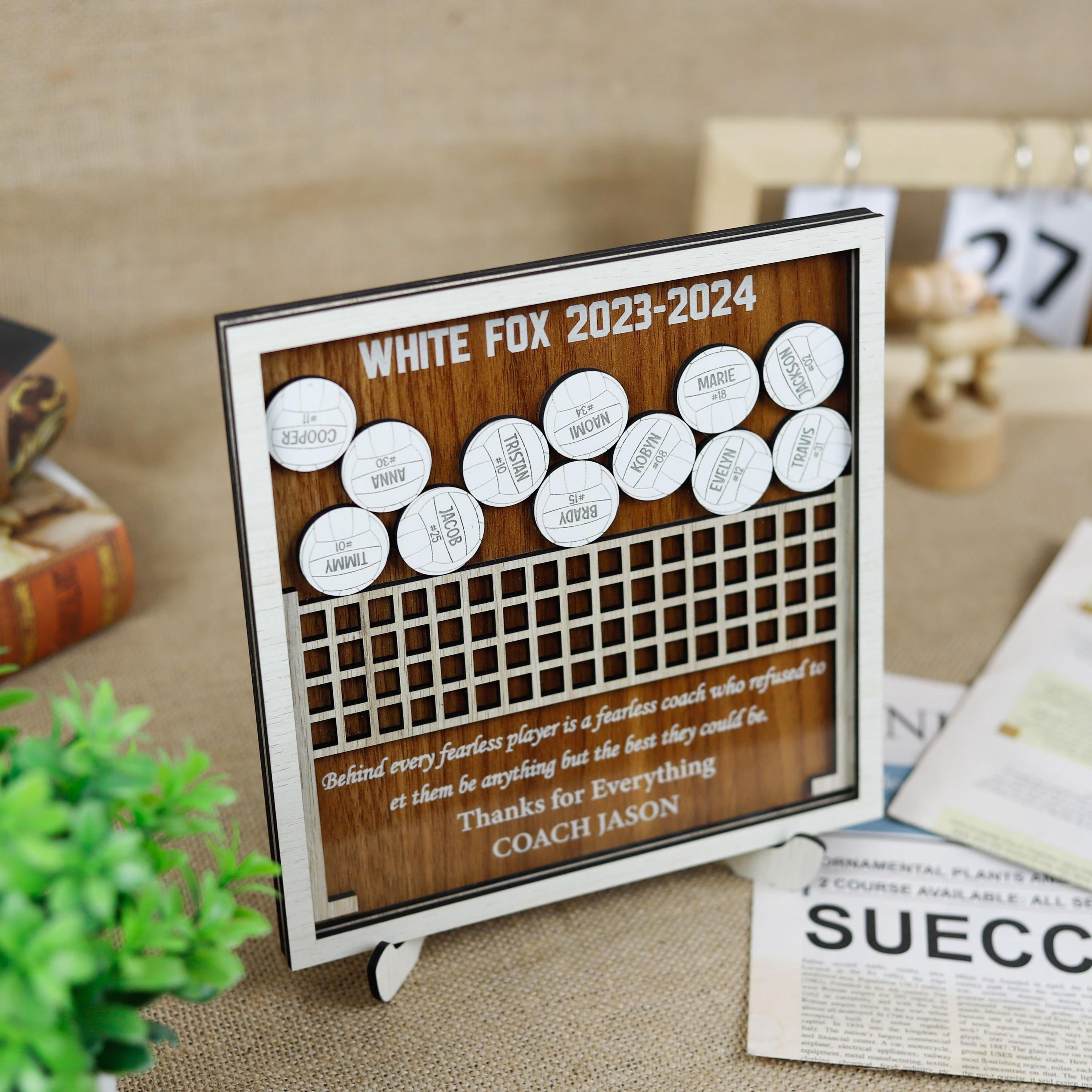 Custom Volleyball Shaker Wooden Sign, Personalized Coach Appreciation Gift, End of Season Coach Gift