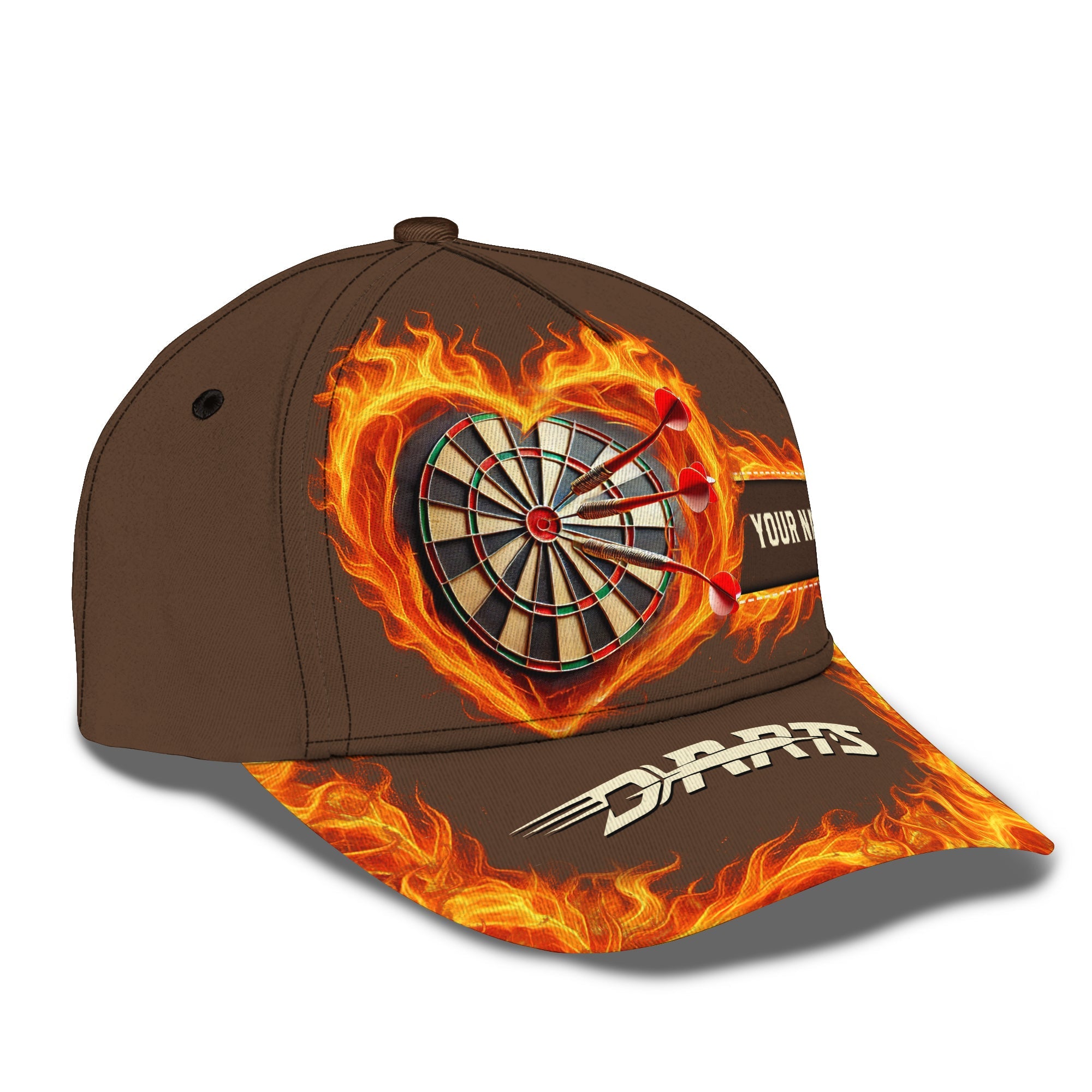 Custom Name Darts Cap, Flaming Heart Dartboard Hat, Gift For Darts Players