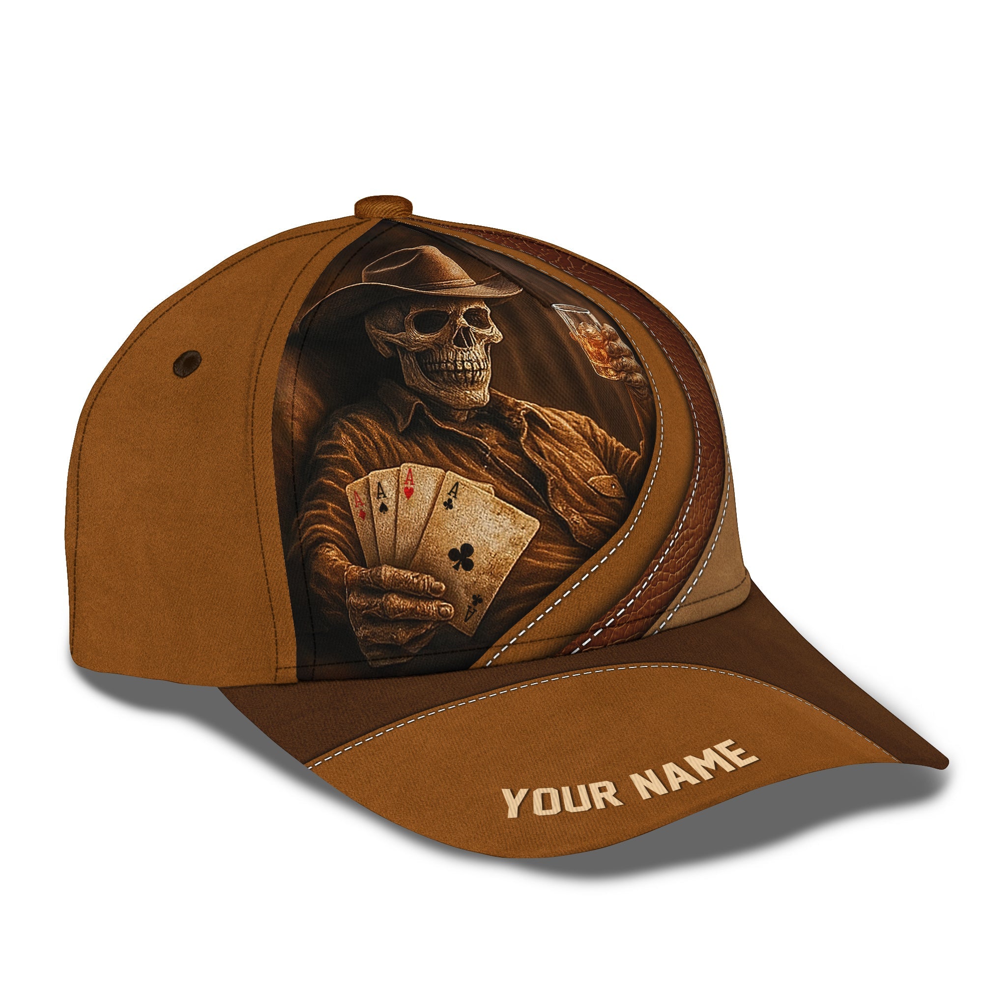 Skeleton Poker Hat, Texas Holdem Poker Cap, Skeleton Playing Poker Classic Cap, Custom Name Gift For Card Players