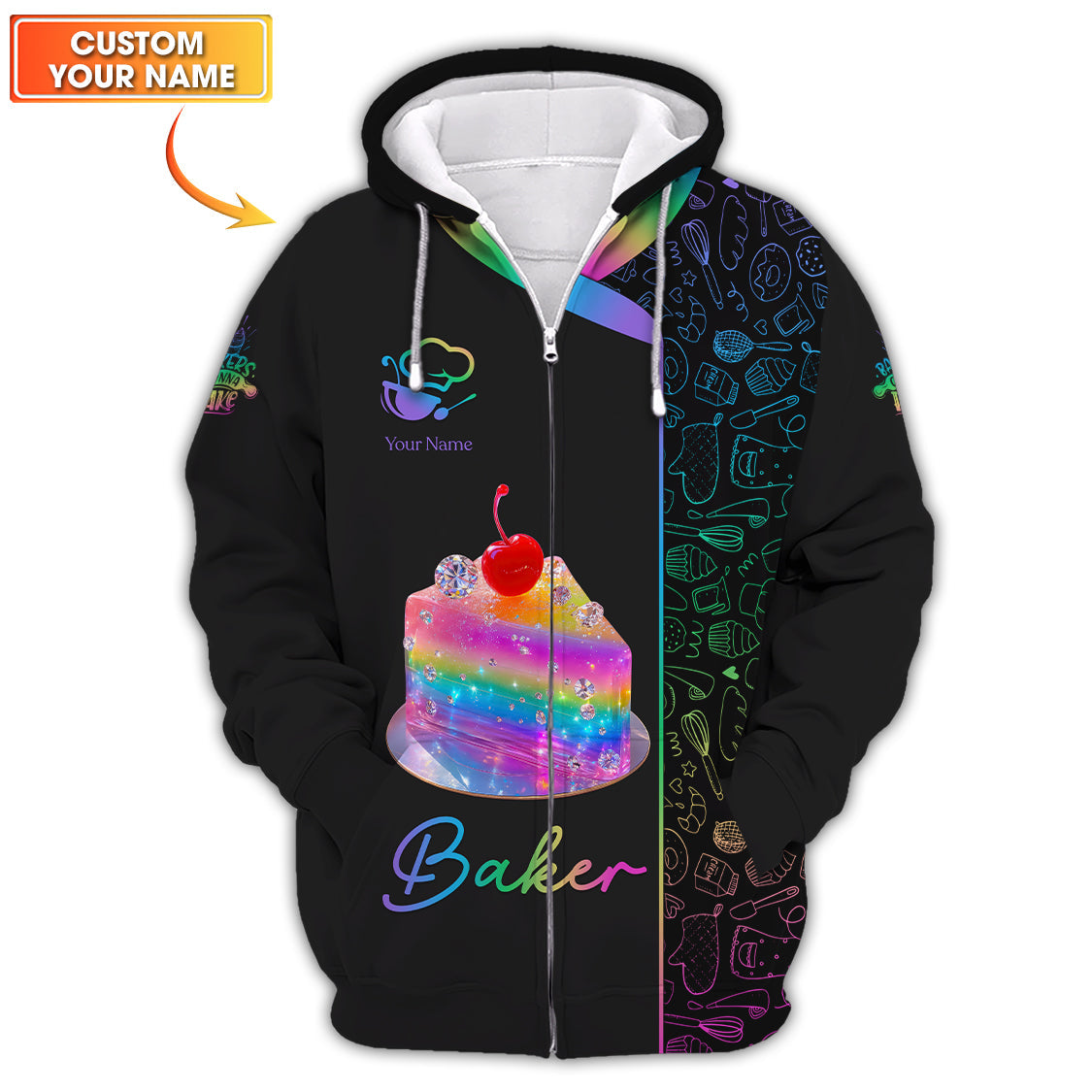 Personalized Colorful Baker Uniform, Custom Name Bakers Shirt for Baking Lovers