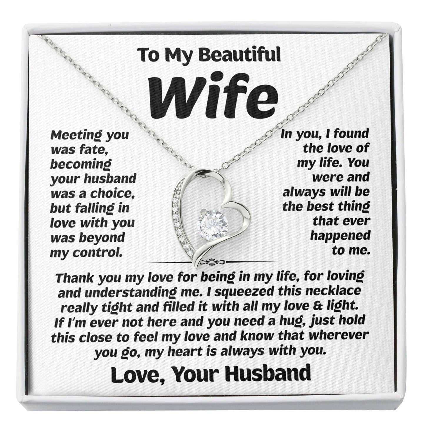 My Heart Is Always With You | To My Beautiful Wife Love Heart Necklace, Romantic Gift for Wife